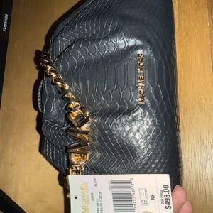 Michael Kors Black Croc-Embossed Shoulder Bag